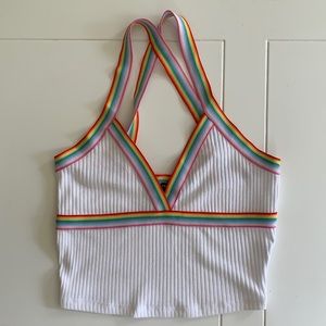 Forever 21 white ribbed and rainbow strap tank